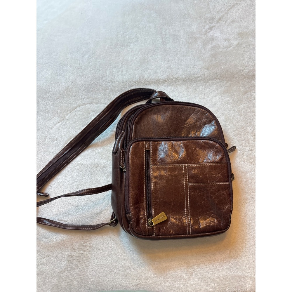 Aurielle Brown Leather Mini Backpack Convertible Sling Bag Multi Pocket 11x9